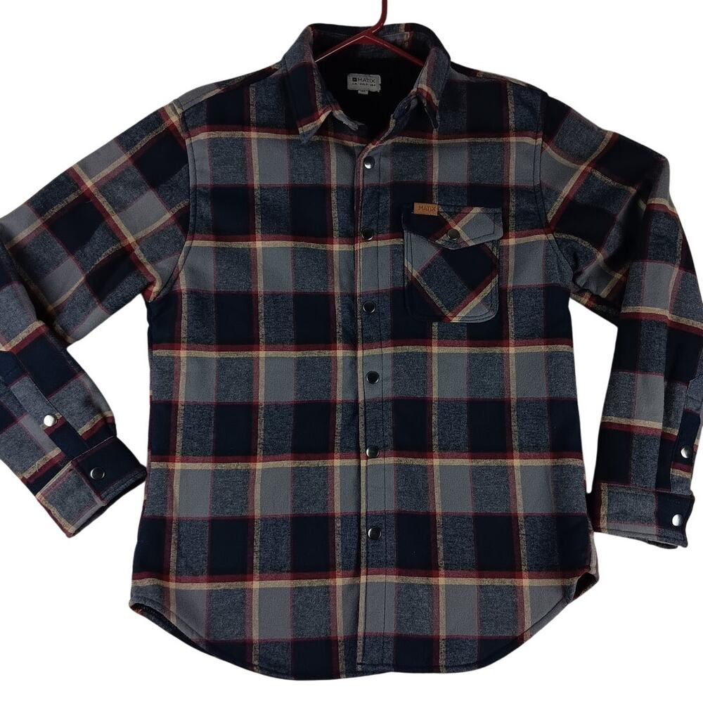 Matix‎ Faux Sherpa Lined Shacket Mens Medium Lumberjack Plaid Snap Heavy Winter